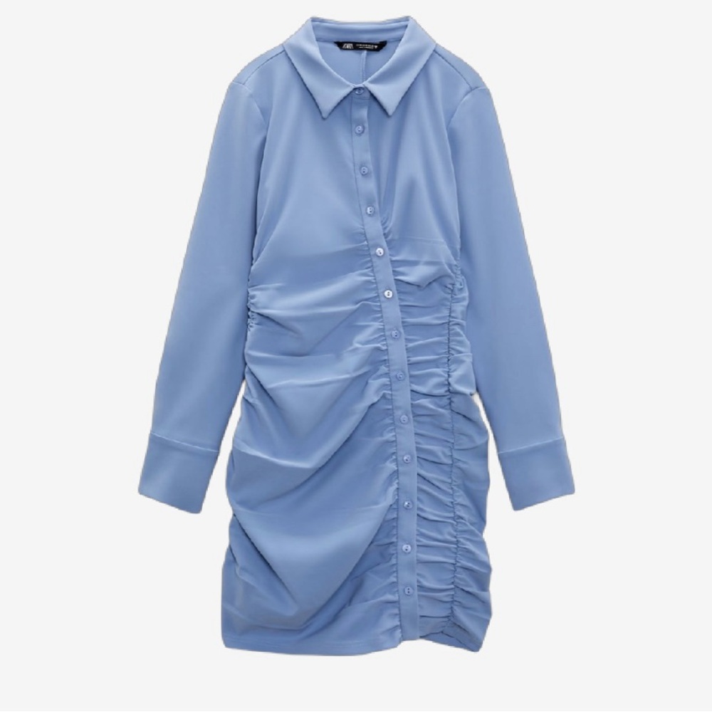 Zara Light Blue Ruched Mini Dress